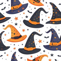 Captivating Witch Hat Pattern   Enchanting Halloween Motif for Banners  Backgrounds  and Festive Designs