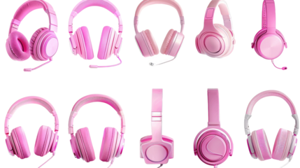 set of nice stylish and cool pink and headphones