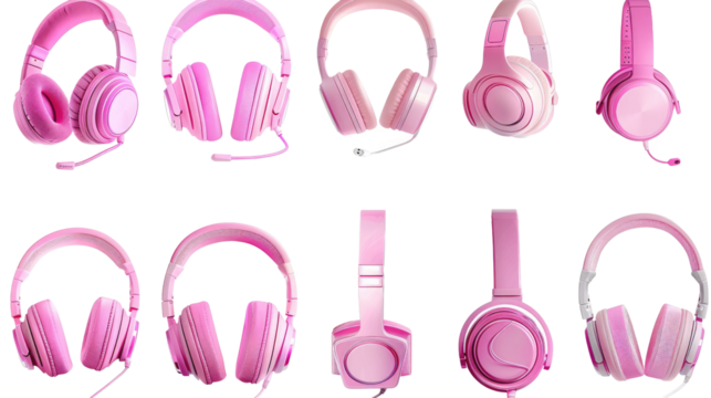 set of nice stylish and cool pink and headphones