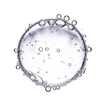 A close-up of a water bubble surrounded by smaller bubbles