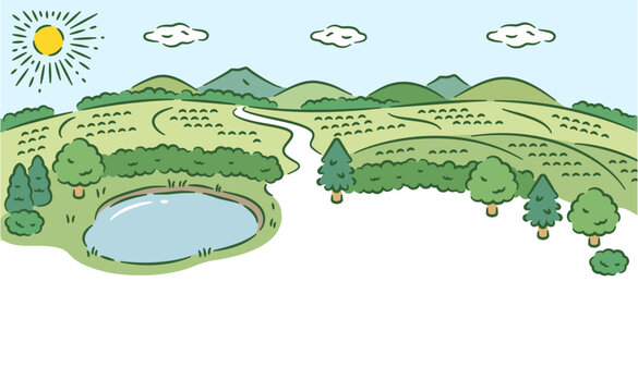 Countryside garden landscape, background illustration