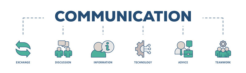 Communication icons process structure web banner illustration of exchange, discussion, information, technology, advice, and teamwork icon png transparent background.