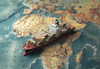 Cargo Ship on World Map