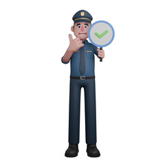 3D Male Police. Police Officer with Checkmark Giving Okay Gesture. Professional Law Enforcement Character