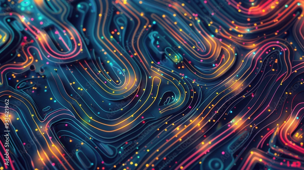 Aufkleber dynamic, colorful lines crisscross a stylized map, illustrating connectivity and navigation ideal fo