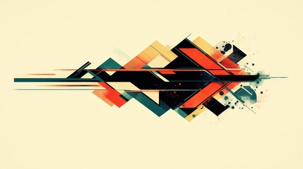 A geometric arrow with a fragmented, angular design. The arrow is composed of various shapes and colors, creating a visually striking and modern representation of direction.