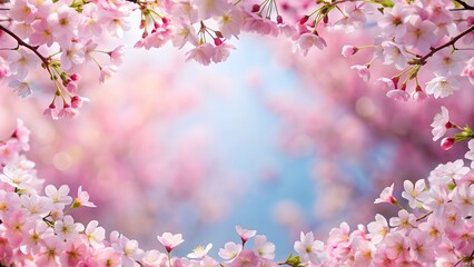 Obraz premium Dreamy cherry blossoms forming a natural border, cherry blossoms, flowers, pink, nature, border, isolated, background, spring