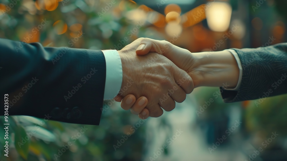 Poster business people handshake and corporate deal with support for b2b merger teamwork or hiring partners