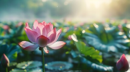 Lotus flower blooming in summer morning : Generative AI
