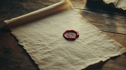 A minimalist design featuring a single, elegant sheet of parchment paper with a wax seal. The scene evokes a sense of formality and tradition, highlighting
