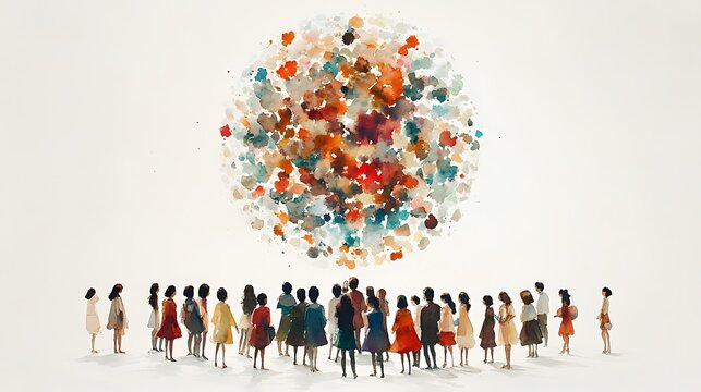A Group of People Looking Up at a Splash of Color.