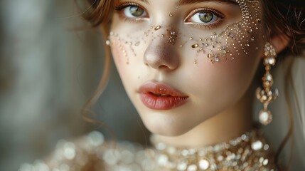 Obraz premium Romantic portrait of a girl dressed in an elegant dress and expensive jewelry : Generative AI