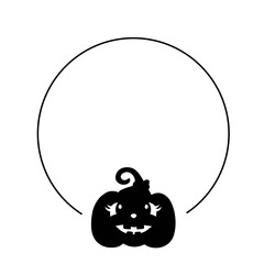 halloween pumpkin round frame, vector silhouette illustration