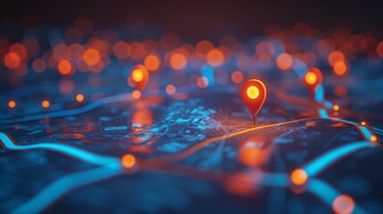 Location pin icon, geolocation map mark, digital futuristic background	