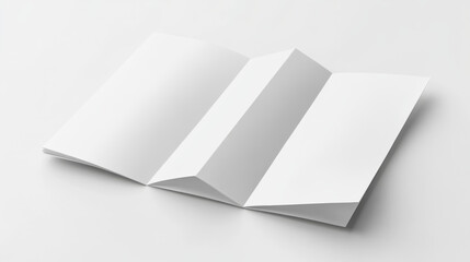 White vertical brochure with four folds, open on a white background. It can be a leaflet, booklet, flyer, or invitation card. Front view isolated.