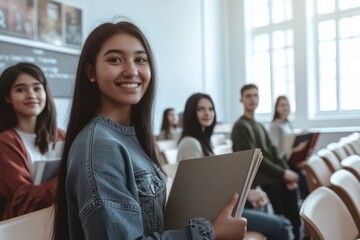 Obraz premium As college students of different races prepare to go to class for the new semester, the overall picture conveys a sense of confidence and youthful exuberance.