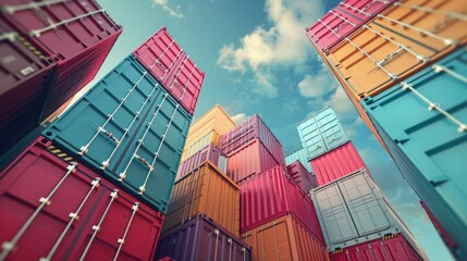 Fototapeta premium Stacked container boxes of global import and export logistics business