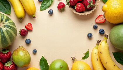 fruits, above view , empty center for mockup