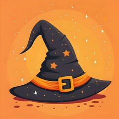 Whimsical Witch Hat with Speckled Stars on Vibrant Halloween Background