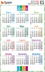 Spanish vertical pocket calendar for 2025. Week starts Monday