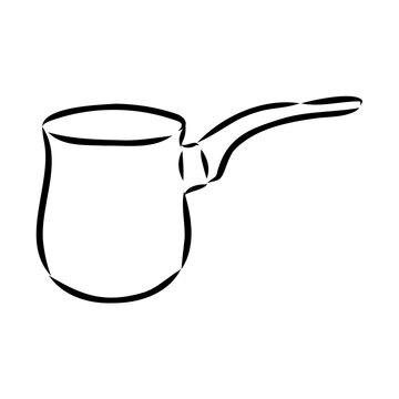 recommend clip art: Coffee maker, Turkish coffee maker. Vector black and white graphic illustration, hand-drawn.