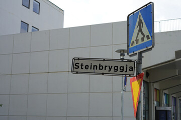 Obraz premium Reykjavik, Iceland - Steinbryggja street sign is a popular area at City Center in area Miðborg