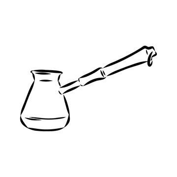 recommend clip art: Coffee maker, Turkish coffee maker. Vector black and white graphic illustration, hand-drawn.