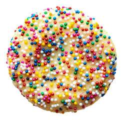 Colorful cookie covered in sprinkles, cut out - stock png.
