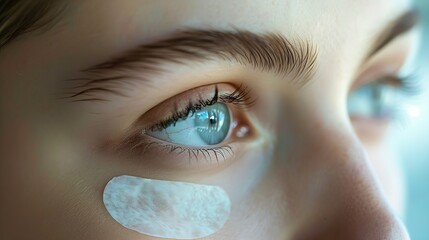 Undereye patches skincare and mirror of woman beauty and routine in morning dark circles and facial Treatment grooming and cleansing of skin proud and reflection of person and aestheti : Generative AI