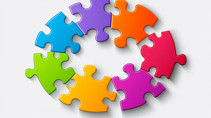 Fototapeta premium A vector template featuring seven round puzzle pieces in different colors, connected to form a complete circle