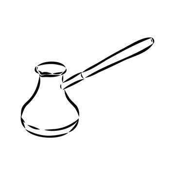 recommend clip art: Coffee maker, Turkish coffee maker. Vector black and white graphic illustration, hand-drawn.