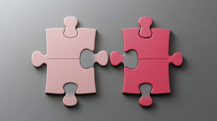 Fototapeta premium Two separated puzzle pieces isolated on a grey background symbolize the concept of teamwork. 
