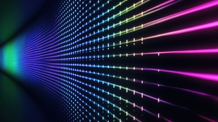 A vibrant, abstract representation of light beams in a gradient of colors.