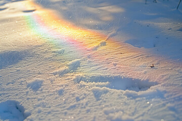 Generative ai on theme of beautiful tranquil landscape with magical bright rainbow at cloudy sky