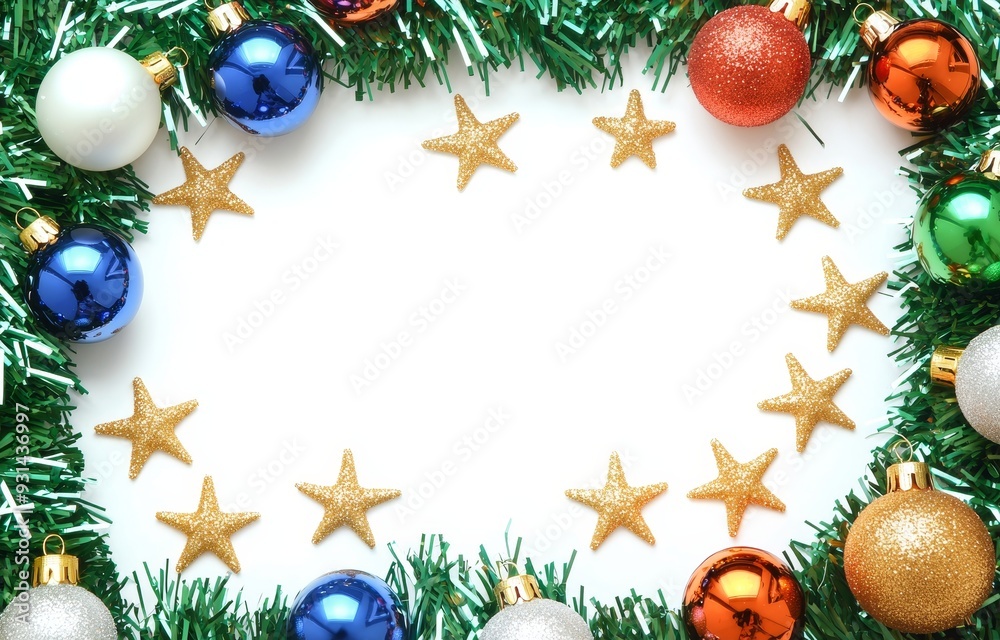 Poster With shiny stars and colorful orbs, this rectangle frame has a 1 to 1.68