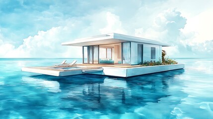 Fototapeta premium Modern Floating Home with Pool Deck and Ocean View.