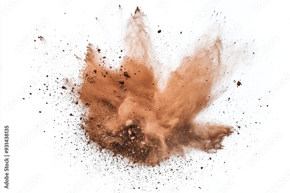 Poster sand or soil explosion isolated on white or transparent background