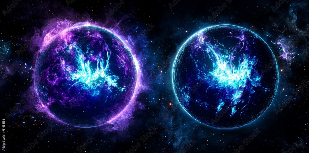 Poster png background isolated on black with a blue and purple particle energy burst visual effect.