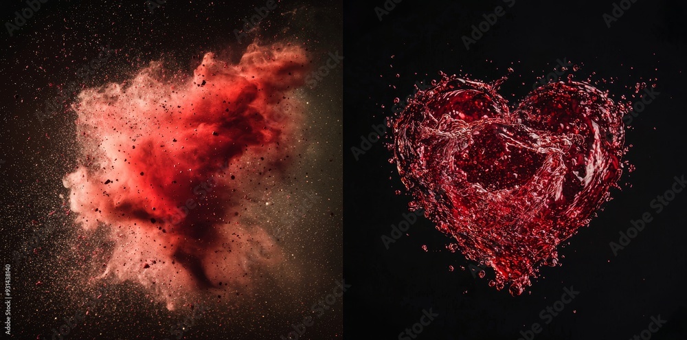 Aufkleber Overlay of swirling particles on a black and transparent background with an abstract red ring particle effect