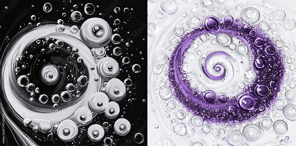 Fototapete an abstract purple particle effect with swirling particles is placed over a black and transparent ba