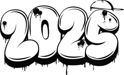 2025 in graffiti black and white illustration 