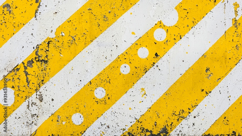 Poster Geometric abstract yellow and white artwork with circular patterns and textured surface