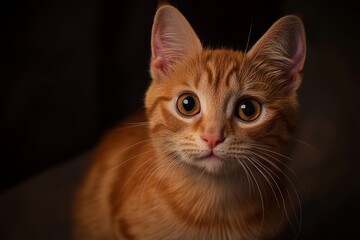 Fototapeta premium This adorable ginger cat with big green eyes and a curious expression was captured in a close-up