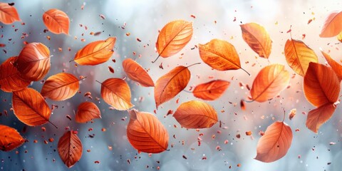 Dynamic Autumn Leaves in Motion with a Blur Effect. Fall background.
