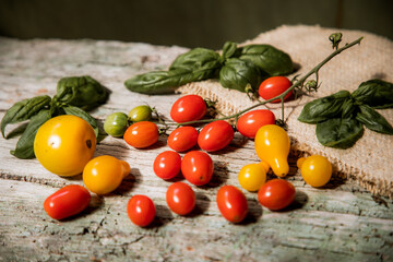 red, yellow and green cherry tomatoes