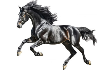Fototapeta premium A majestic black horse gallops gracefully, showcasing its strength and beauty in motion against a transparent background.