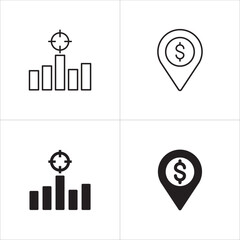 Target icon set. Aim and objective icons set. Goals symbol. Business and management icon collection. Vector stock illustration flat solid thin line style.