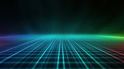 A vibrant, futuristic grid landscape with colorful lighting effects.