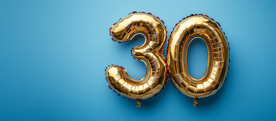 A large gold balloon number 30 is floating on a blue background. The balloon is a creative way to celebrate someone's 30th birthday