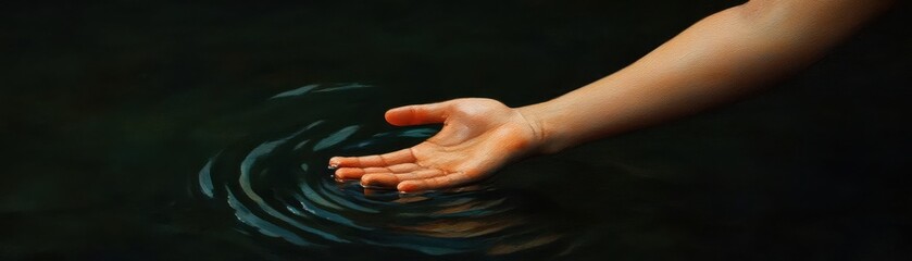 Fototapeta premium Pale hand, reaching from a dark pool, grasping for light, Watercolor style